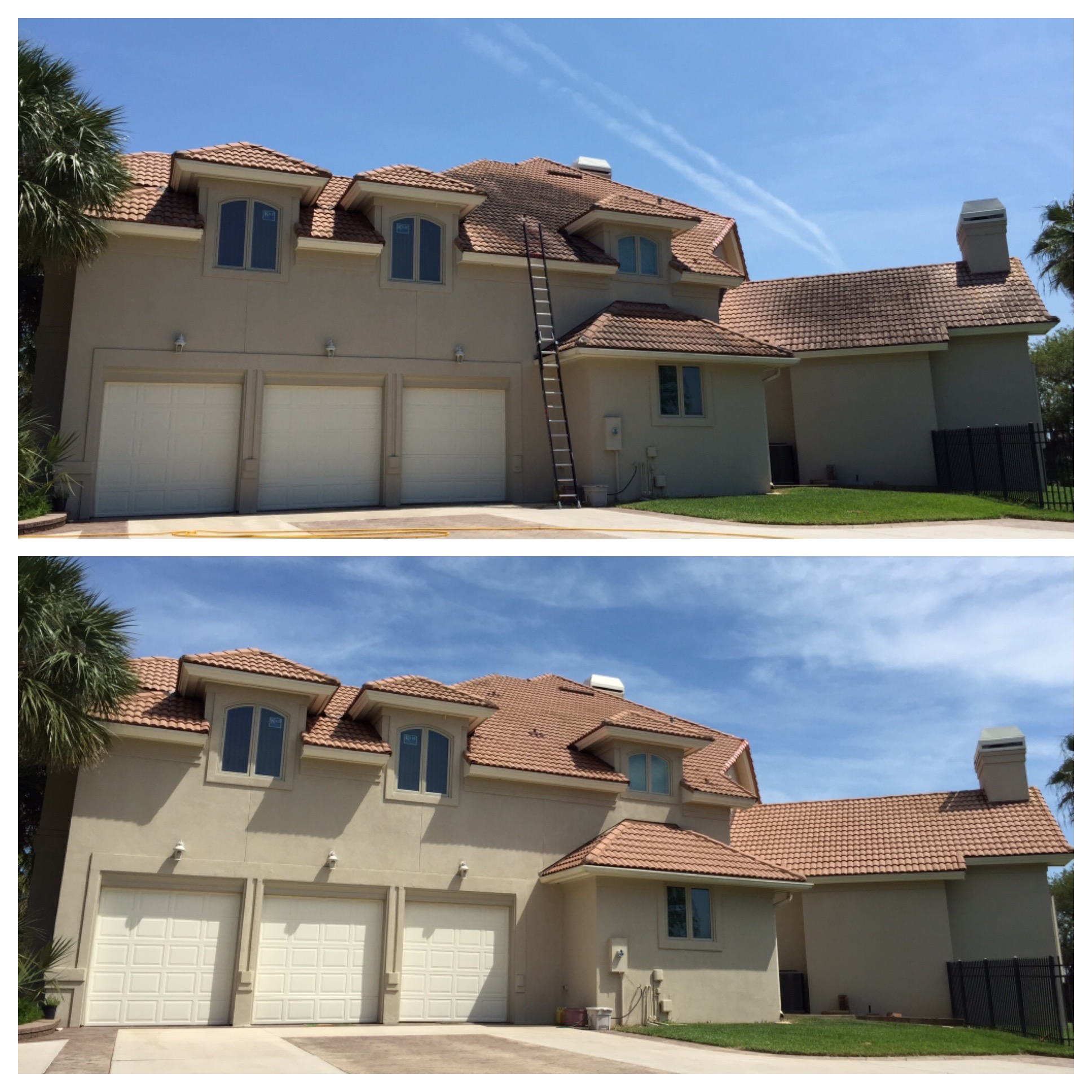 Terra Cotta Tile Roof Cleaning Before and After