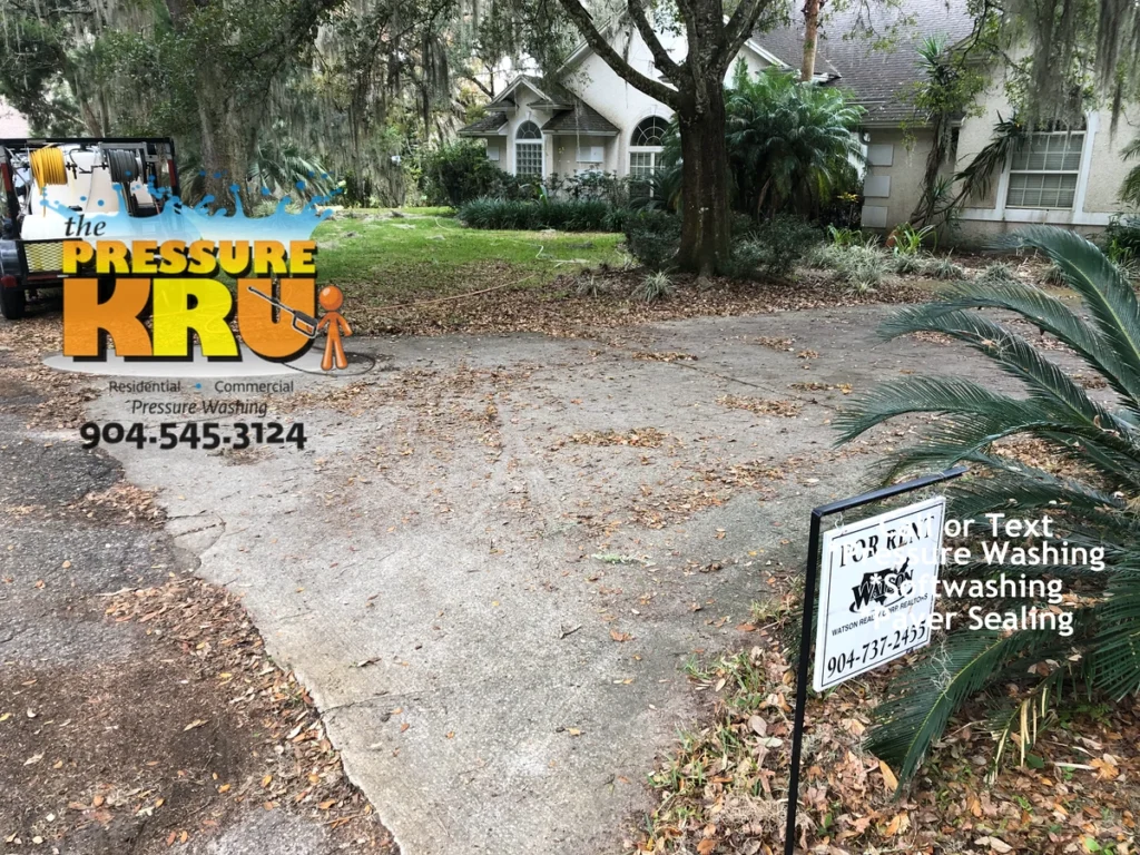 Image showing concrete driveway before pressure washing and chemical post treatment