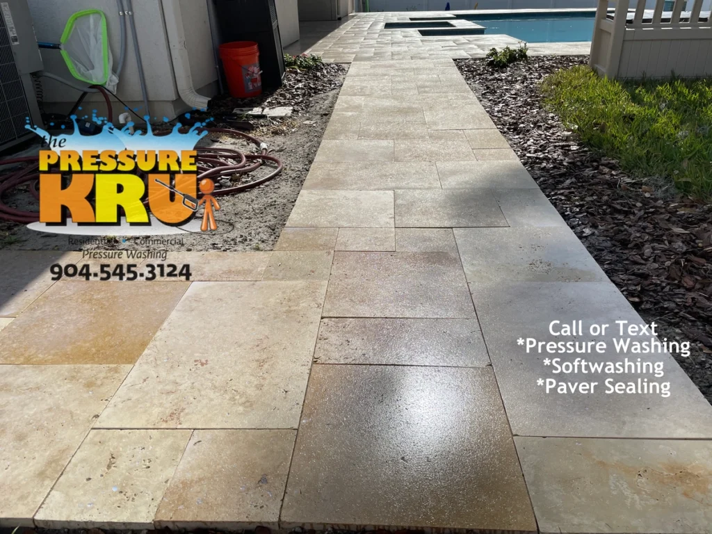 Travertine Sealer Service in St Johns FL after clean and seal 