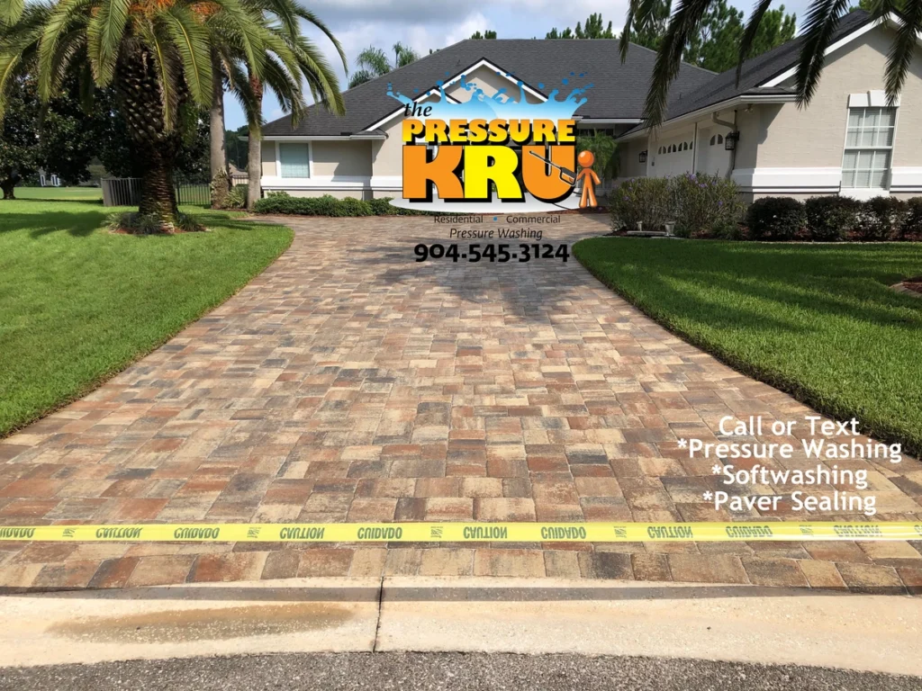 Paver Sealing in St Johns FL. Picture showing wet look finish