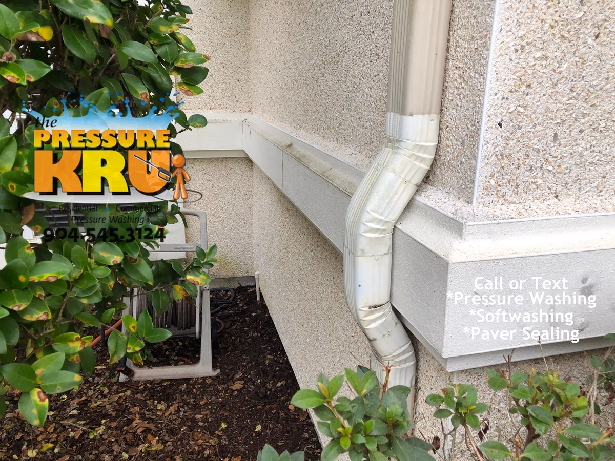 Professional coquina wall cleaning in Durbin Crossing before improving curb appeal