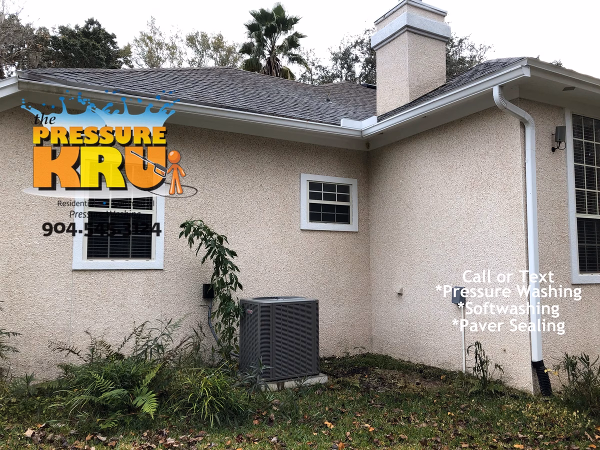 Coquina exterior restoration in Sawgrass neighborhood after gentle soft washing methods.