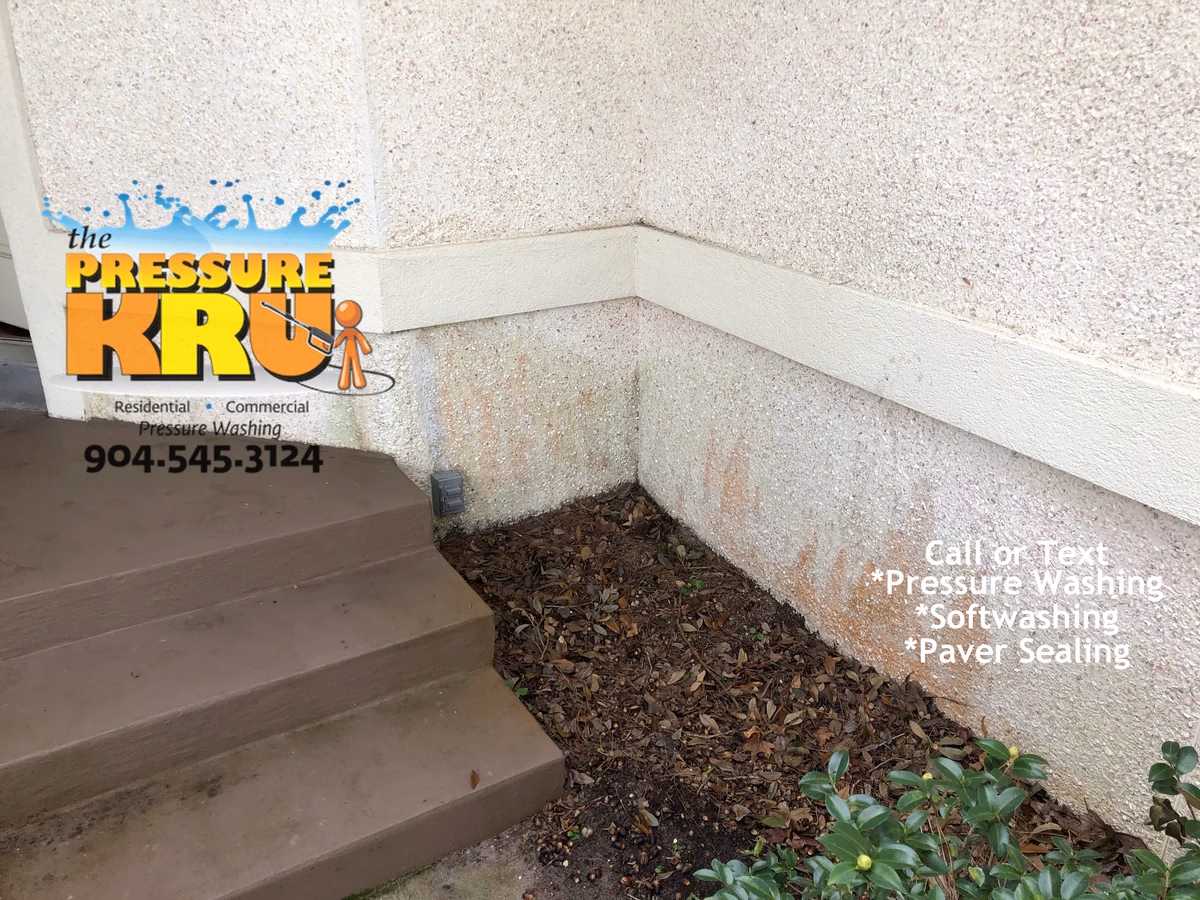 Coquina house washing in Cimarrone Golf & Country Club before removing green algae stains