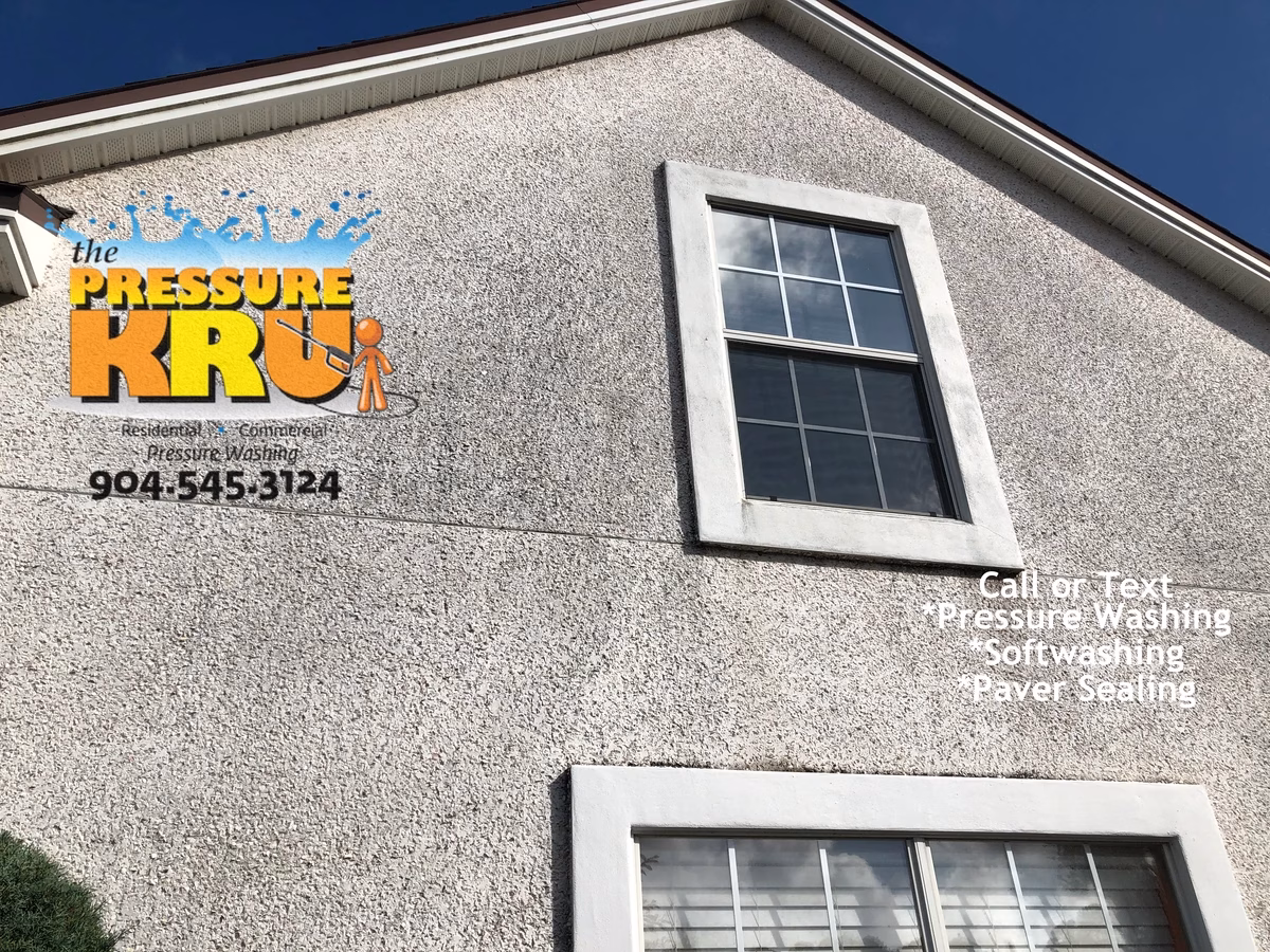 Coquina exterior cleaning in Julington Creek Plantation Estates before professional soft washing
