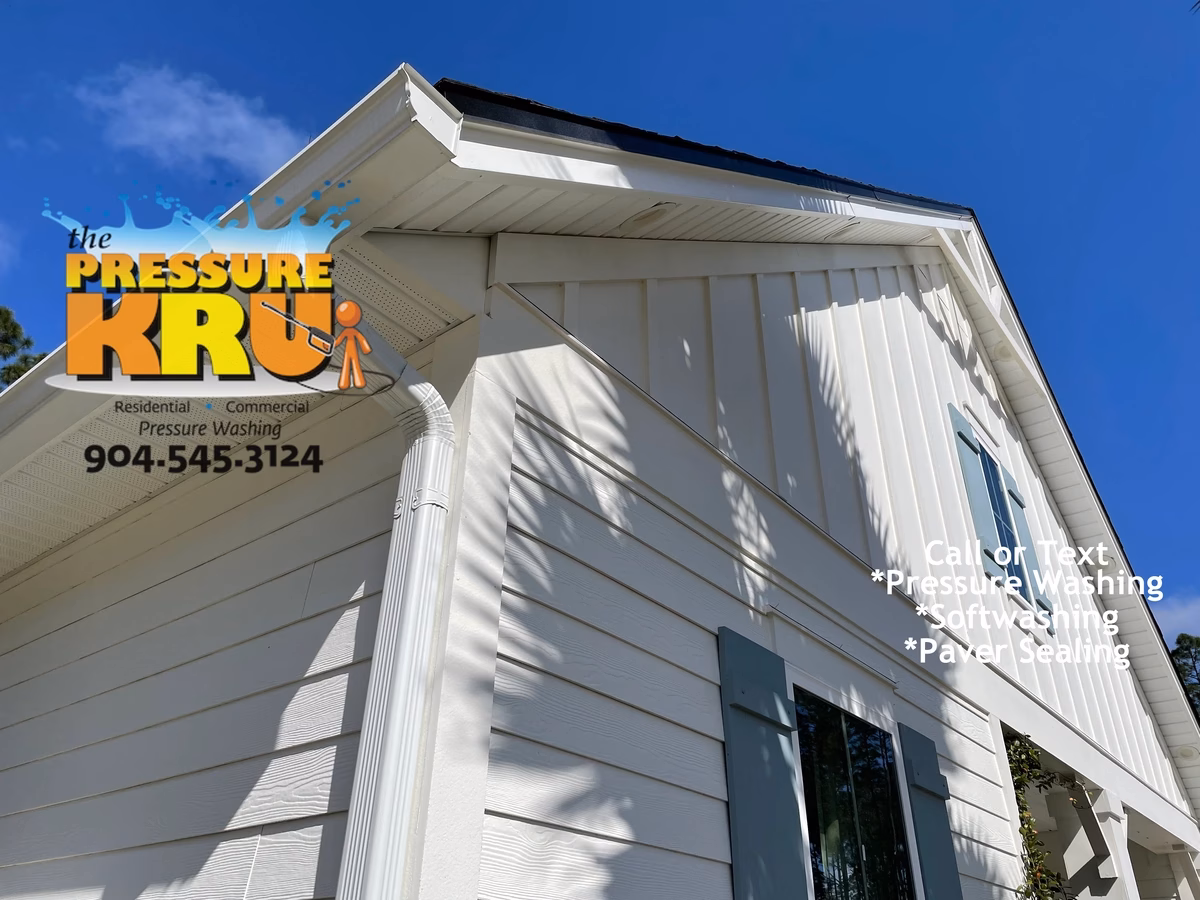 Exterior cleaning service safely removing mold from siding and soffits in The Preserve at St. Johns neighborhood.