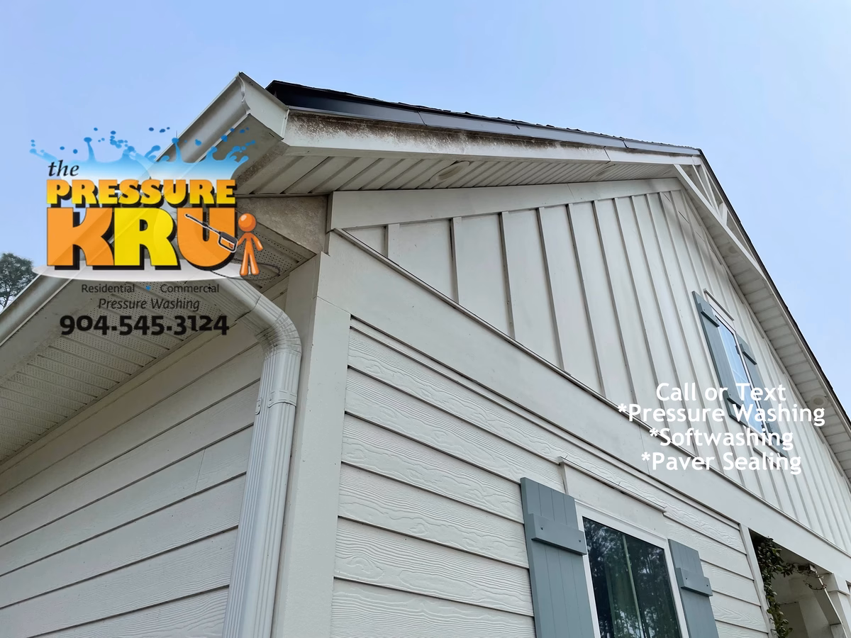Exterior cleaning service safely removing mold from siding and soffits in The Preserve at St. Johns neighborhood.