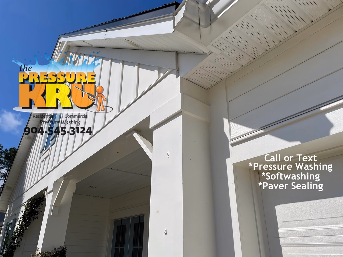 Exterior cleaning service safely removing mold from siding and soffits in The Preserve at St. Johns neighborhood.
