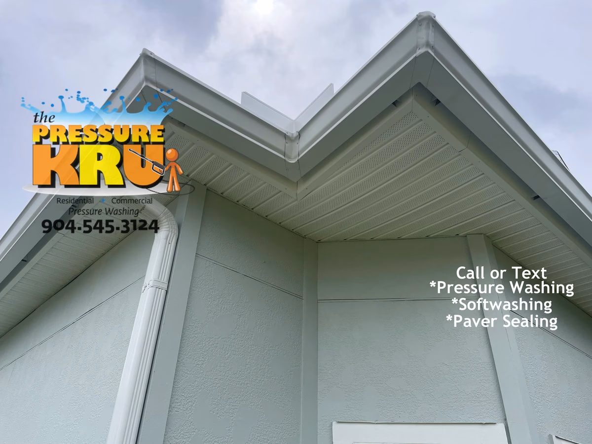 Soft washing home exterior in Sutton Hollow neighborhood of Julington Creek safely removing mold.