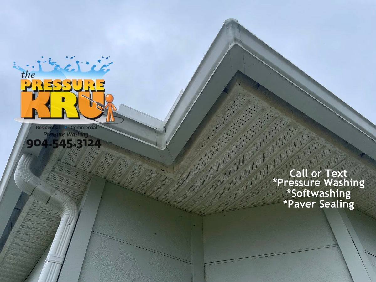 Soft washing home exterior in Sutton Hollow neighborhood of Julington Creek safely removing mold.