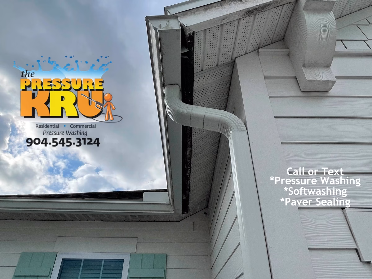 Soft washing home exterior in Rivertown neighborhood safely removing mold.
