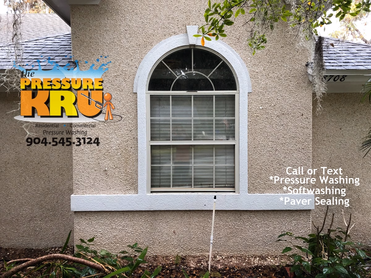 Professional coquina cleaning in Julington Creek Plantation protecting delicate exterior stone after removing years of algae and mold.