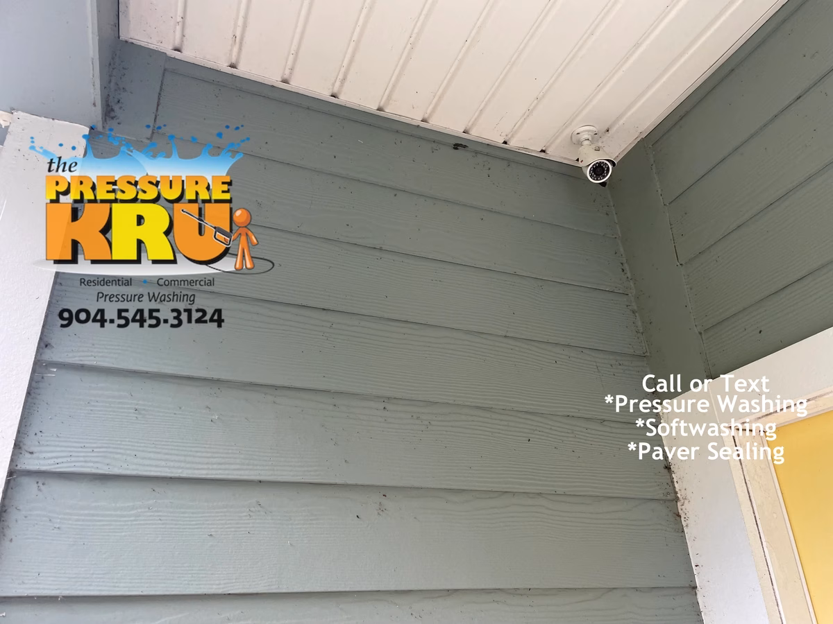 Soft washing removes algae from siding in South Hampton Neighborhood.