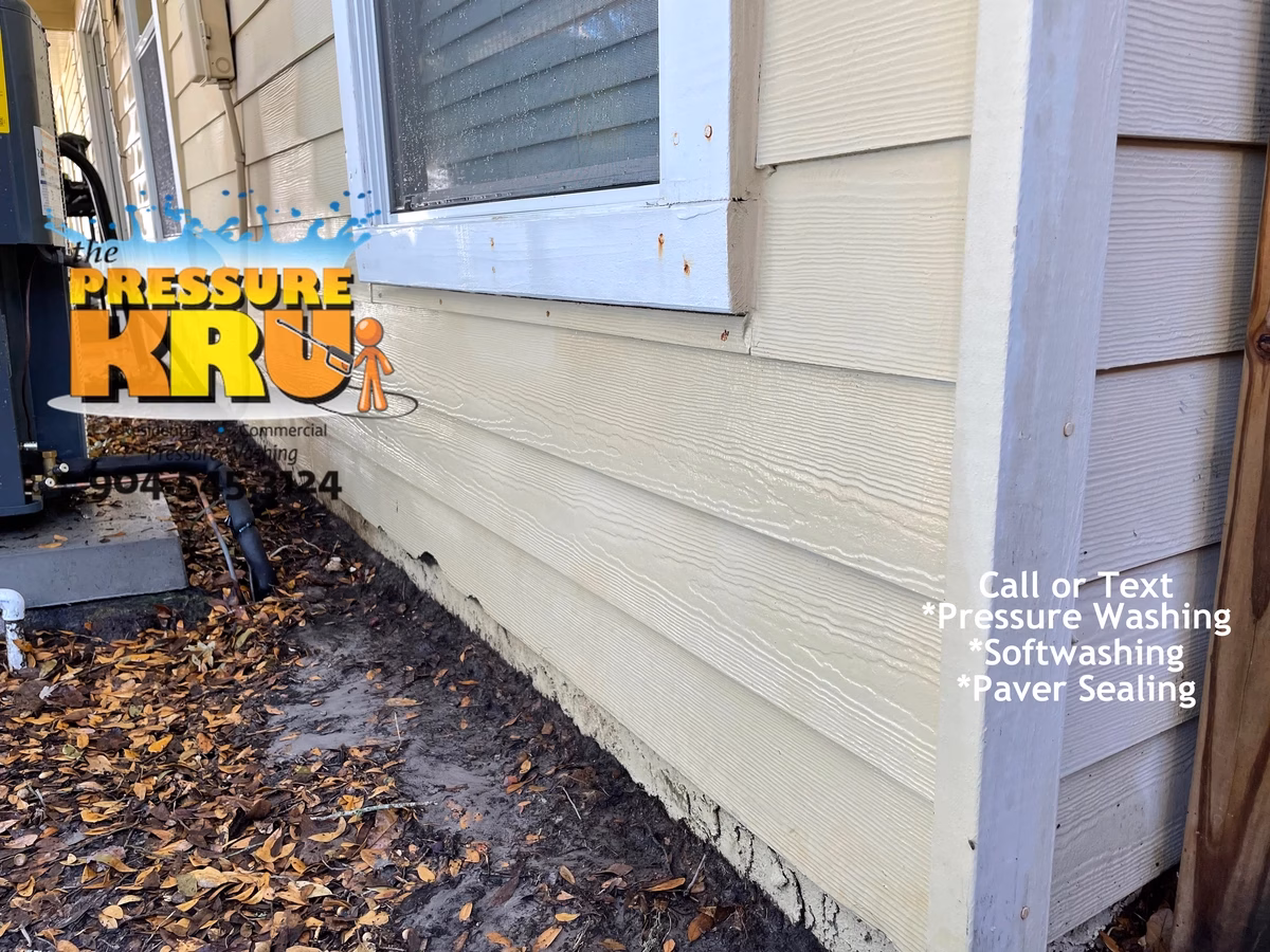 Professional house washing removes algae from siding and concrete in Nocatee neighborhood.
