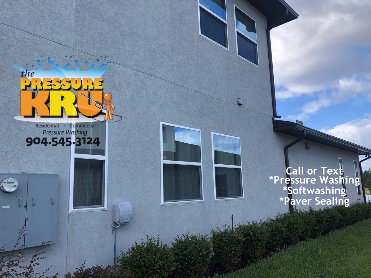 after Soft washing two-story stucco home in Celestina neighborhood.