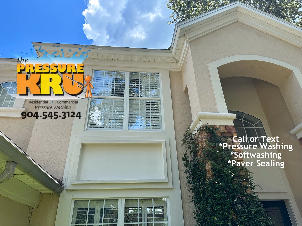 Stucco home exterior after being restored with safe house washing in Marsh Harbor.