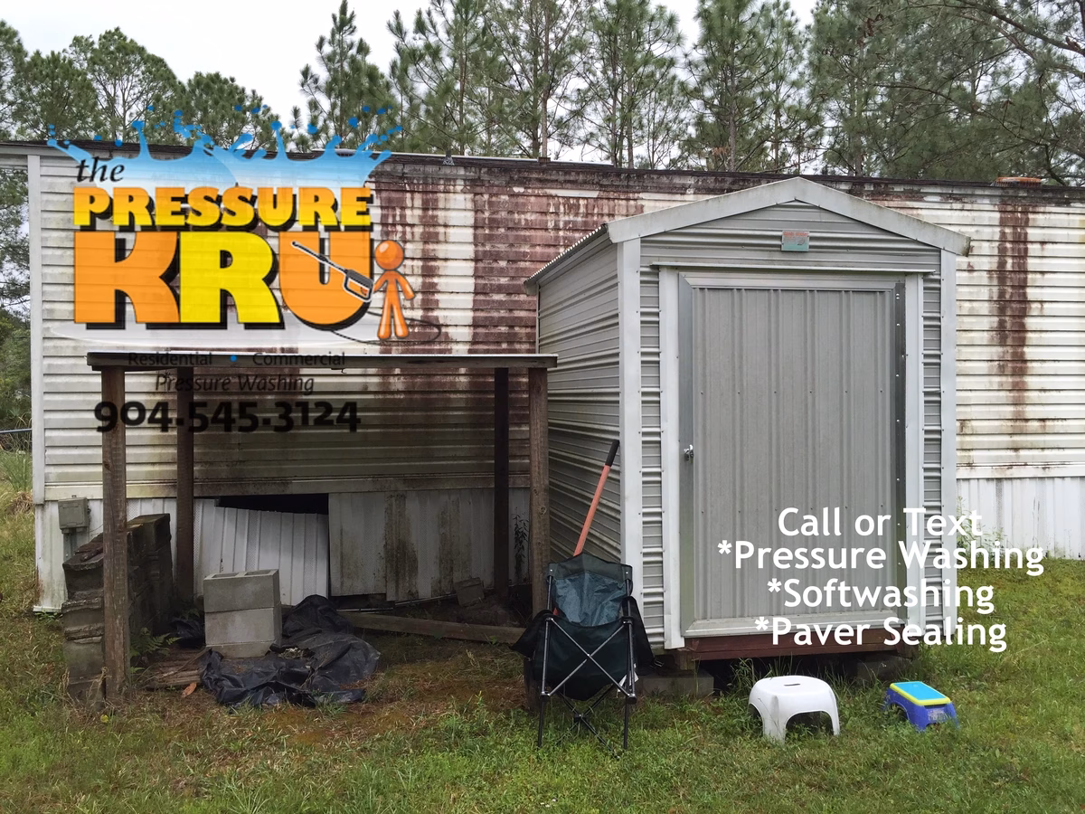 Vinyl Siding restoration before house washing a shed in Switzerland FL