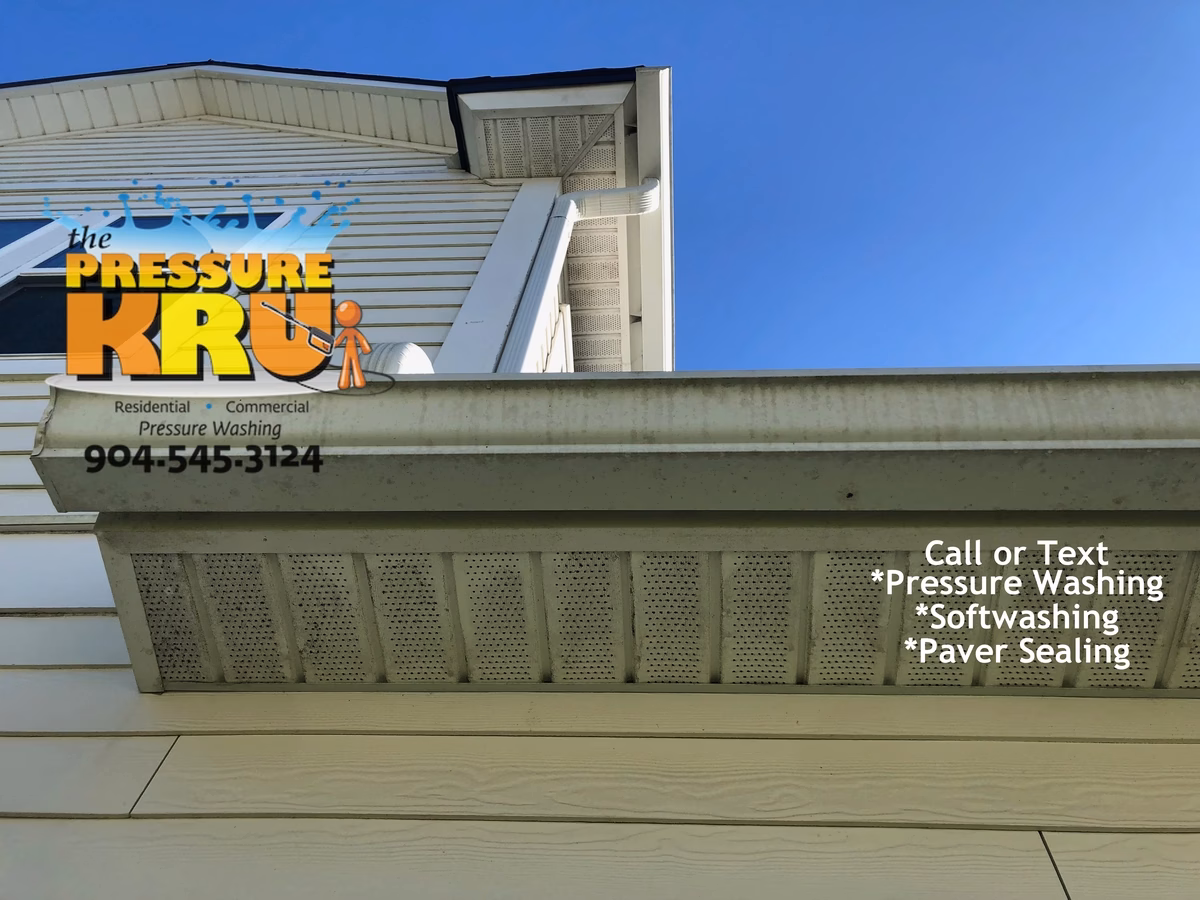Before and After house washing in Shearwater neighborhood safely removing mold and algae.