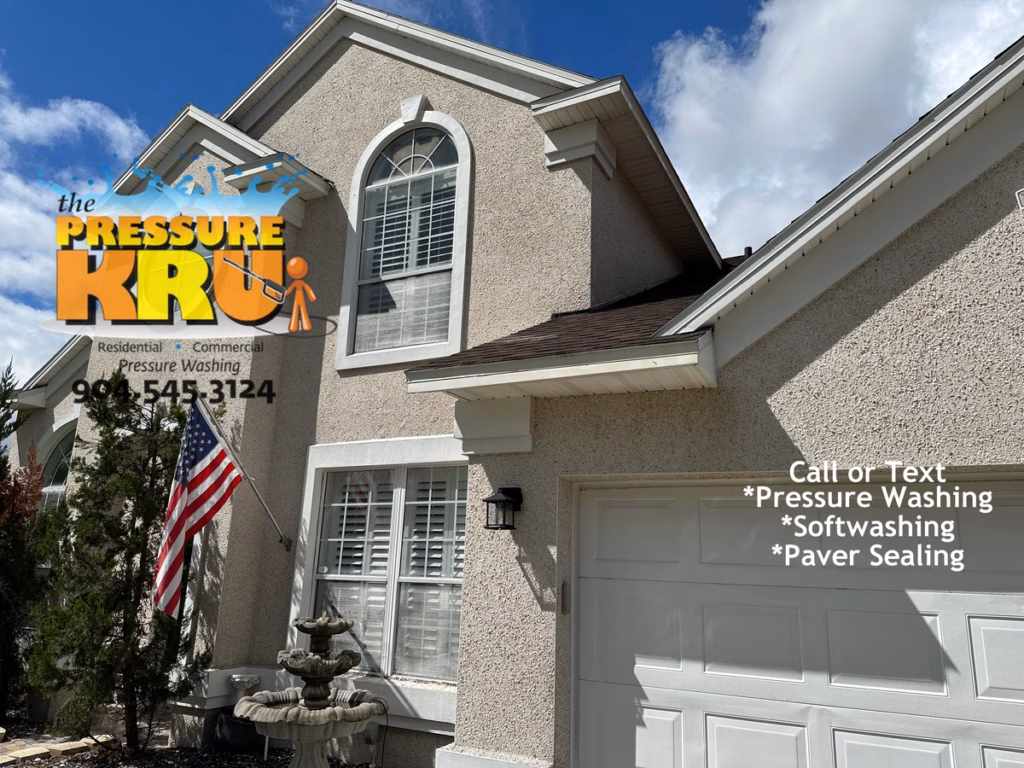 Soft wash coquina exterior for a home in South Hampton after using safe low-pressure