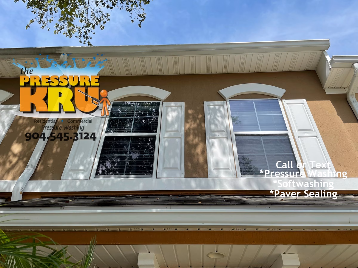 Professional residential soft washing for a stucco town home development in Nocatee FL after.