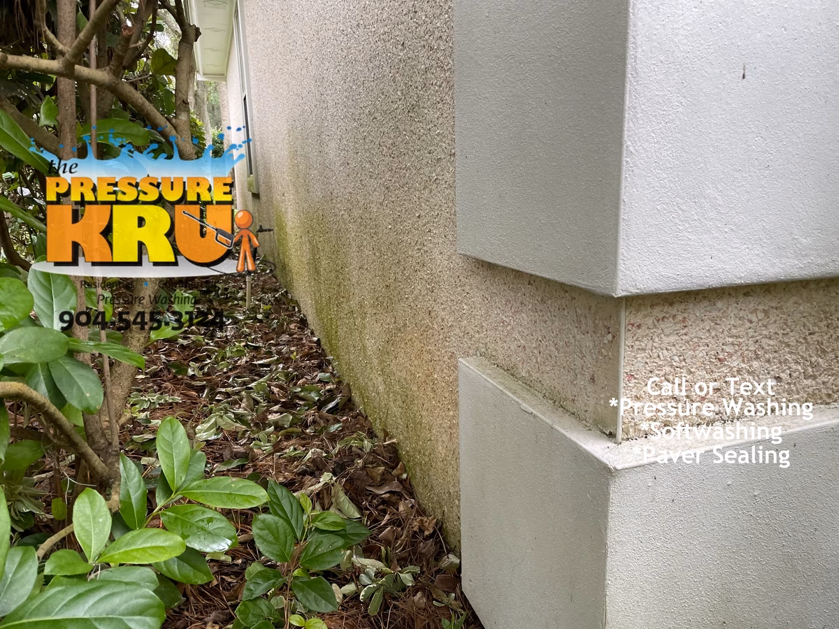 Residential coquina washing in Mandarin before restoring natural stone color.