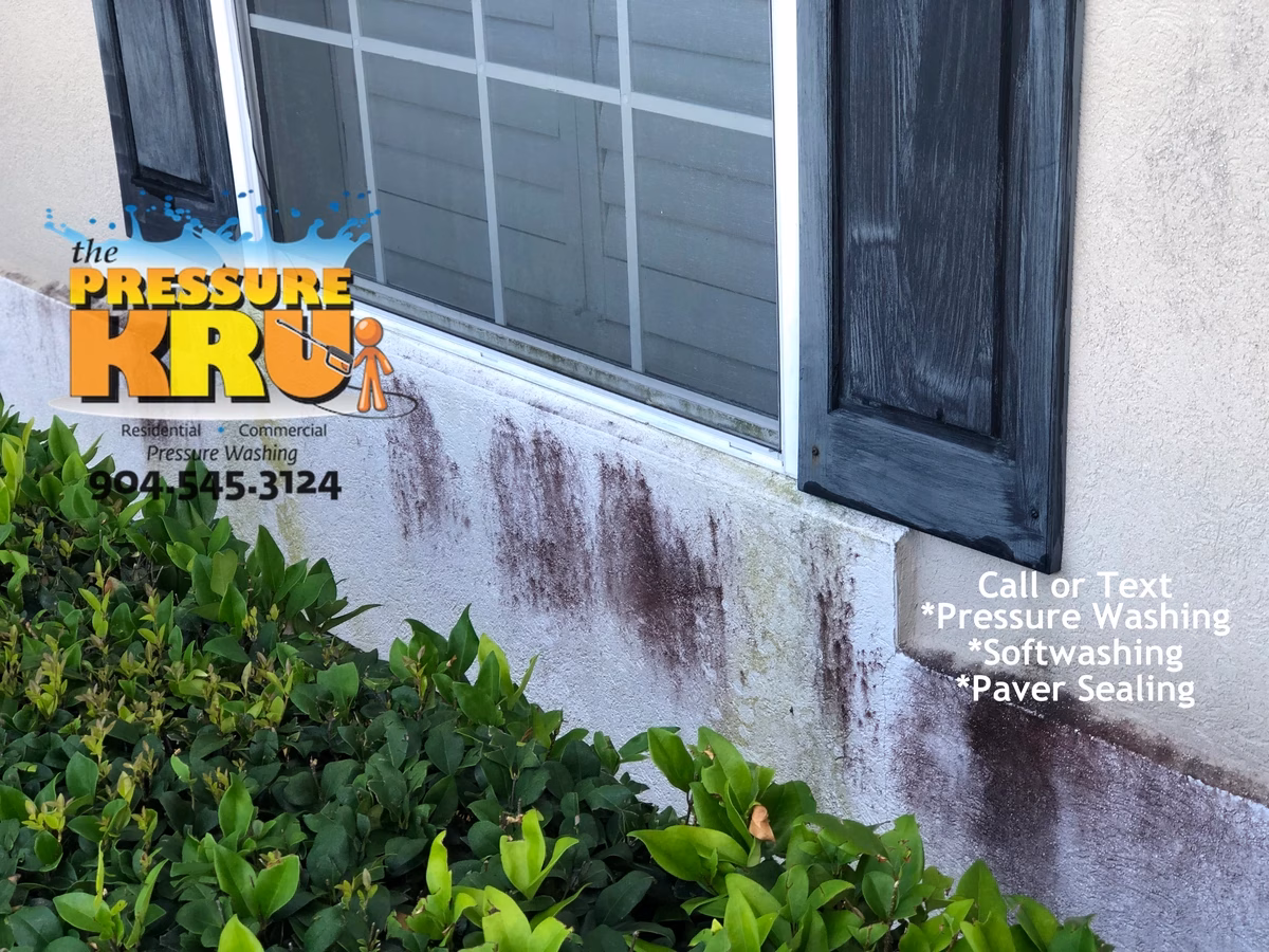 Residential Exterior soft washing service for stucco home in South Hampton before cleaning.