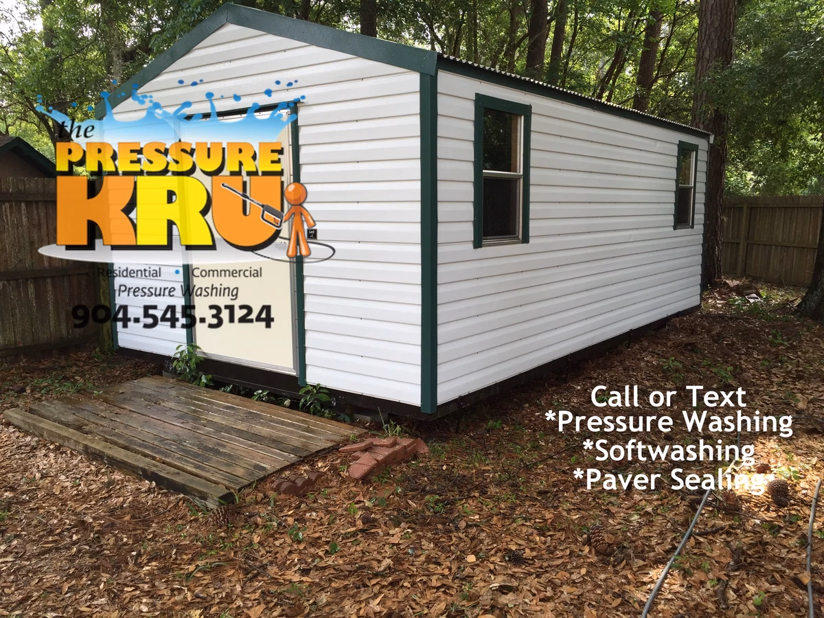 After Vinyl siding cleaning customers shed in Durbin Crossing.