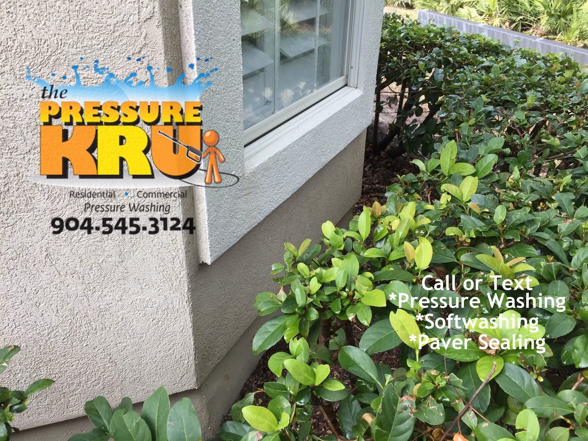 Professional soft washing restores a stucco home's exterior in St Johns FL after cleaning.