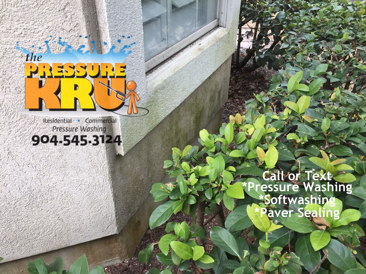 Professional soft washing restores a stucco home's exterior in St Johns FL before cleaning.