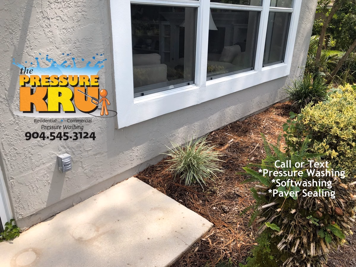 Stucco home after exterior cleaned using safe soft wash methods in Cimarrone neighborhood.
