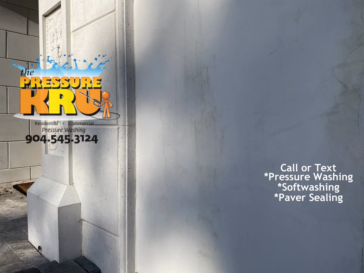 Before Professional exterior house washing for stucco home along St Johns River.