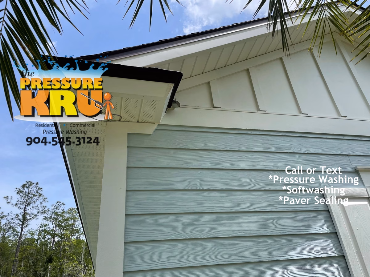Before and after house washing exterior home in Julington Lakes, St. Johns, Florida.