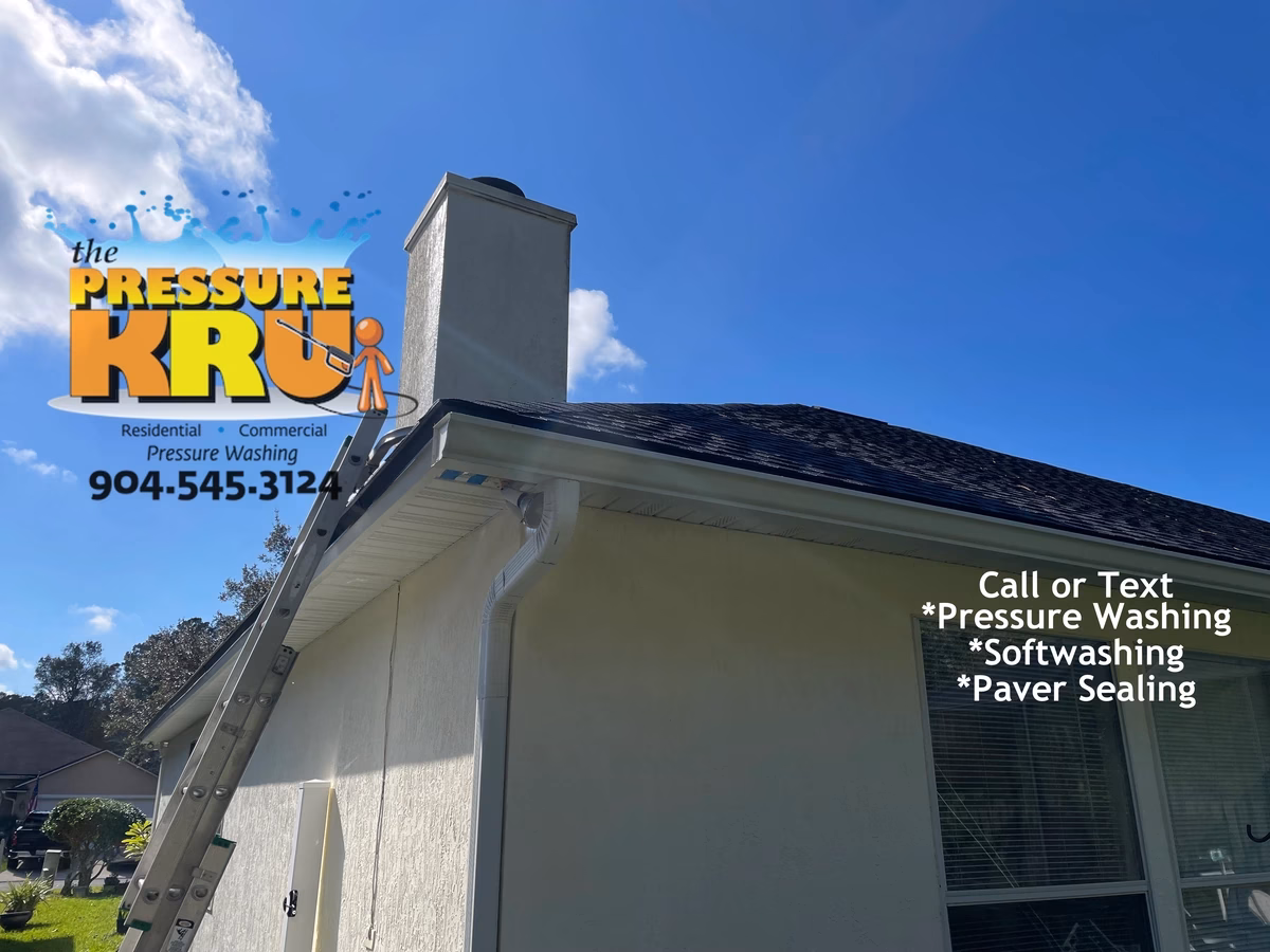 Mold and algae removal from a Stucco homes exterior chimney in Bartram Springs neighborhood after.