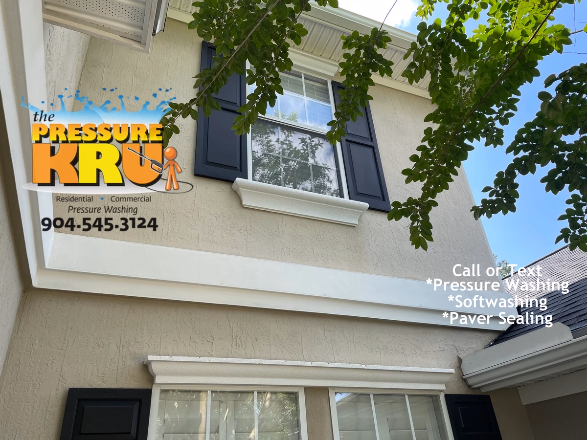 Professional exterior house washing for a stucco home in Jacksonville Florida after