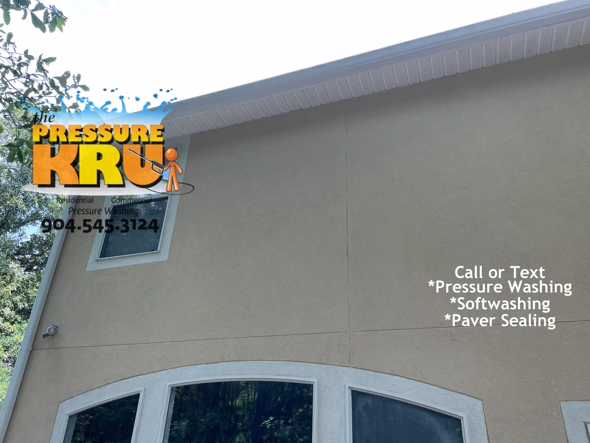 After Soft washing stucco home in Marsh Harbor to remove mold and mildew.
