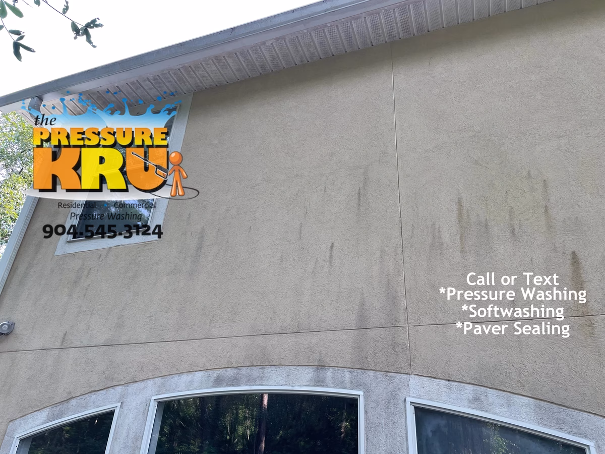 Before Soft washing stucco home in Marsh Harbor to remove mold and mildew.