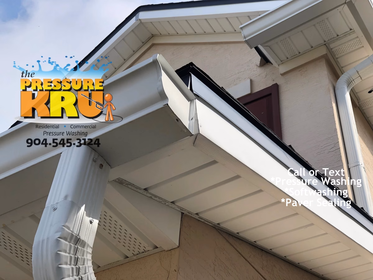 Removing black Streaks from a stucco home after soft washing in Durbin.