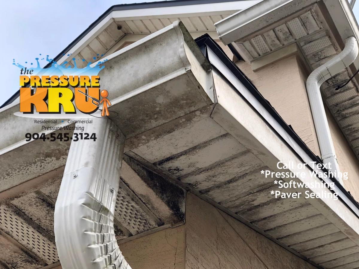 Removing black Streaks from a stucco home before soft washing in Durbin.