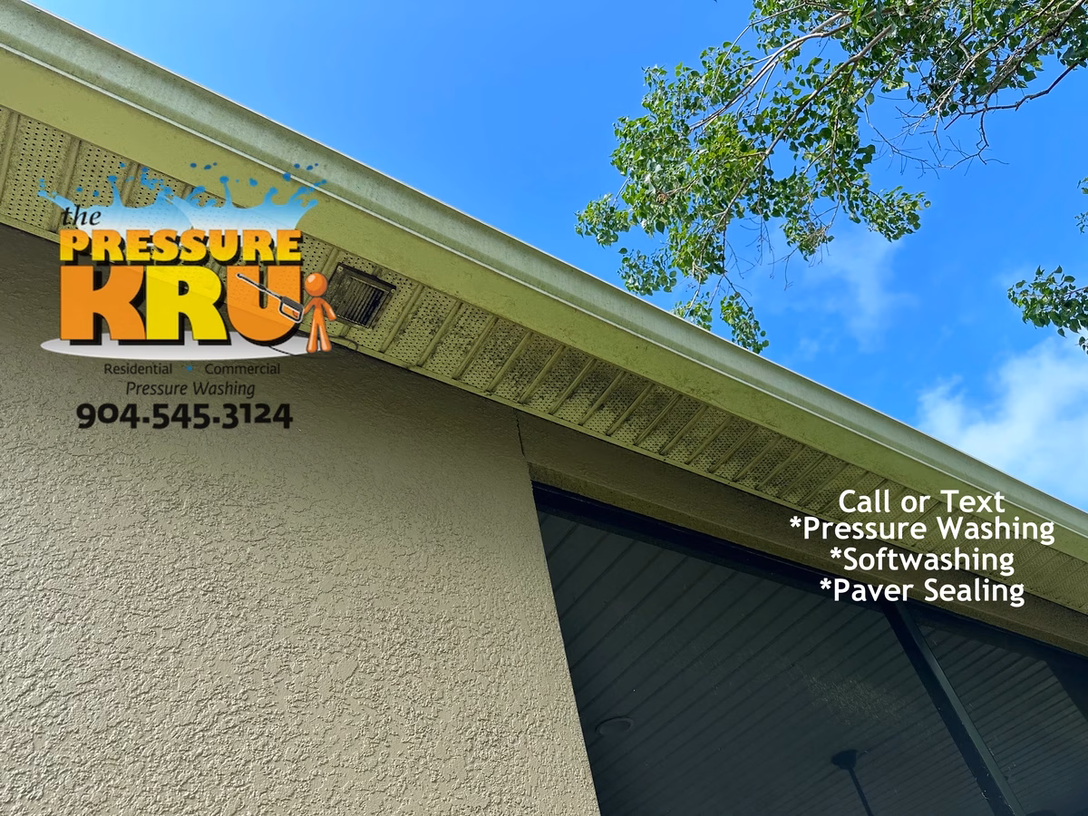 Before Stucco house washing results in Julington Creek Plantation.