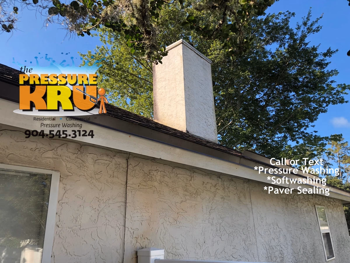 Clean stucco exterior before professional house washing in Greenbriar neighborhood.
