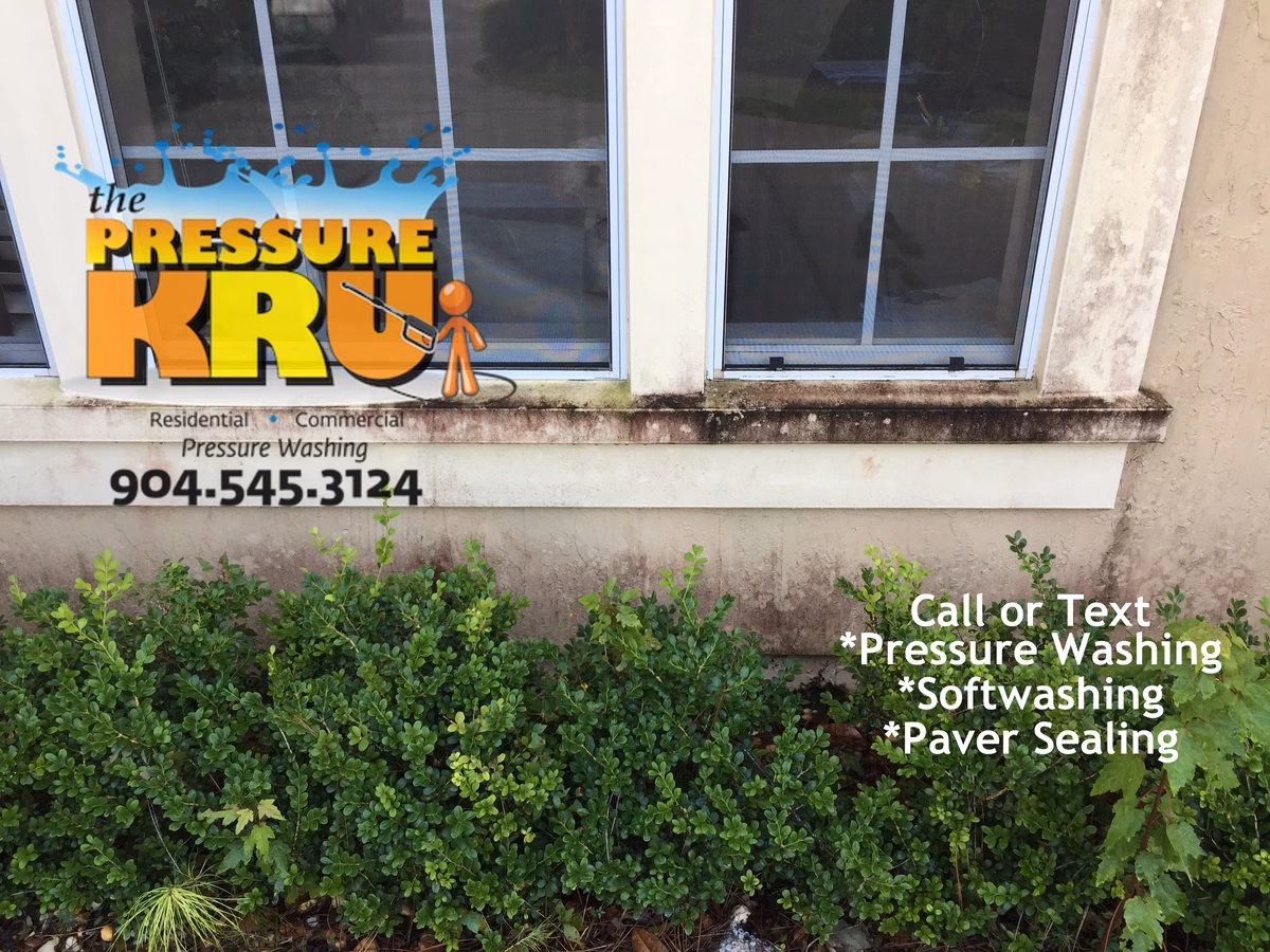 House washing contractor cleaning stucco siding in 20 mile before.