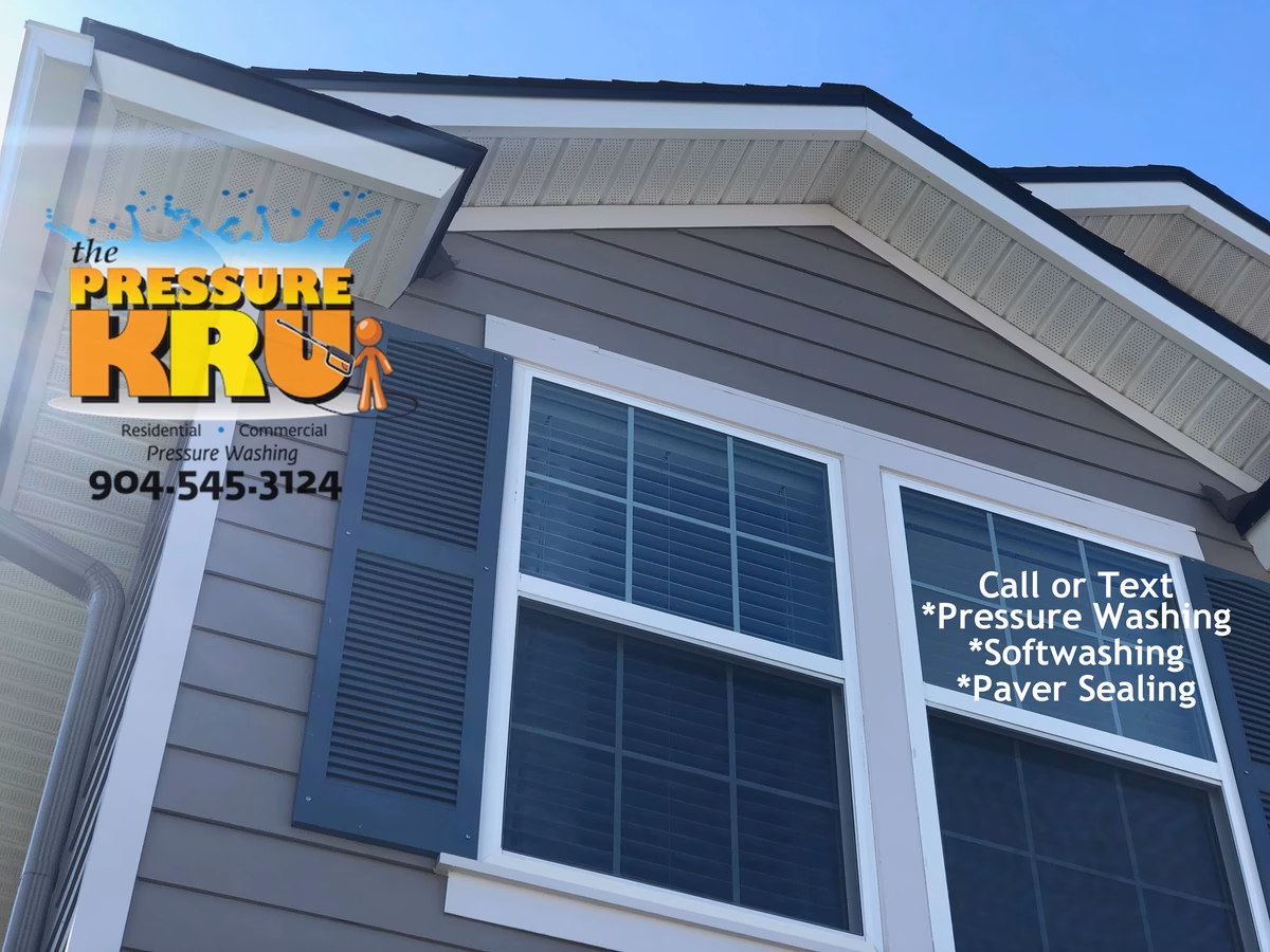 Close-up after cleaning a cement siding home in Bartram Park neighborhood.