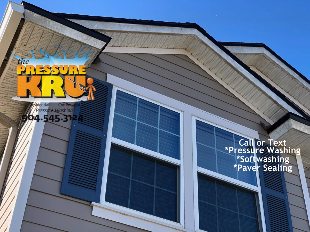Close-up Before cleaning a cement siding home in Bartram Park neighborhood.