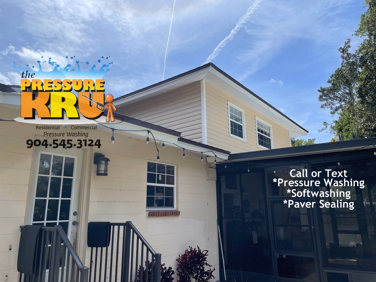 Softwashing vinyl siding after removing organic growth in Orange Park FL