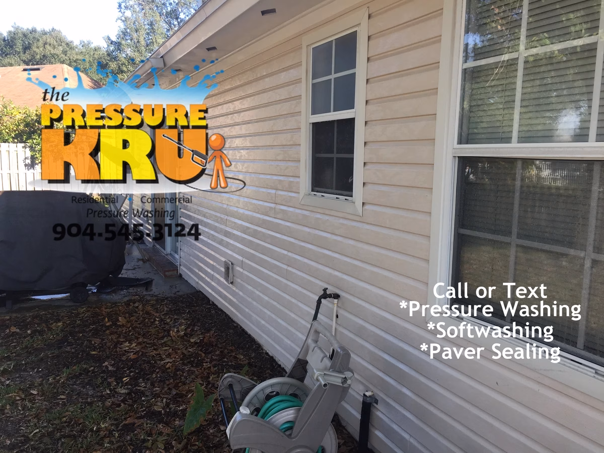 Vinyl siding after cleaning home in The Springs at Sandy Creek removing green algae stains