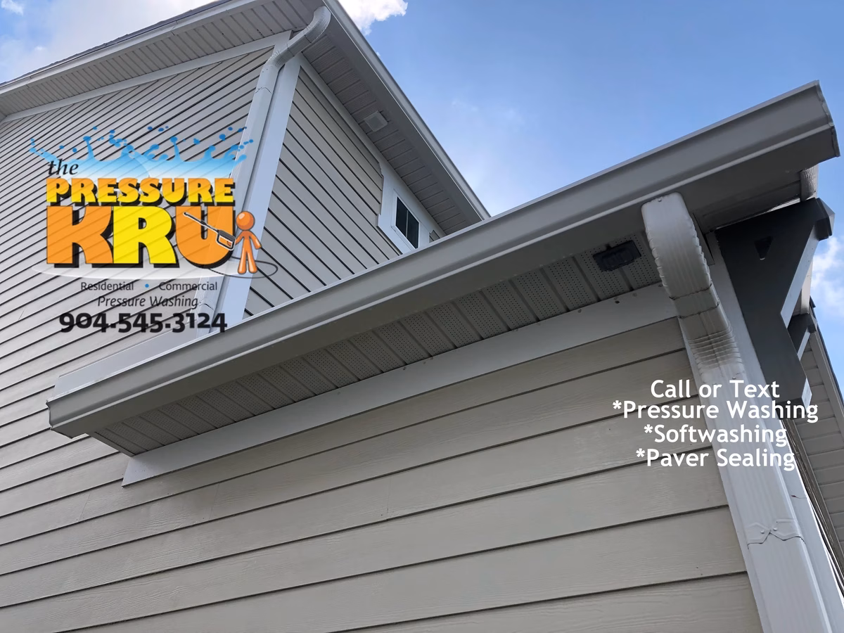 After house washing Hardie board home and vinyl in Rivertown neighborhood.