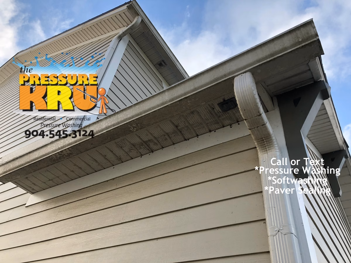 Before house washing Hardie board home and vinyl in Rivertown neighborhood.