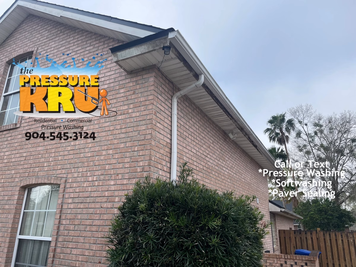 Brick house professional soft washing before mobilization at home in Jacksonville FL