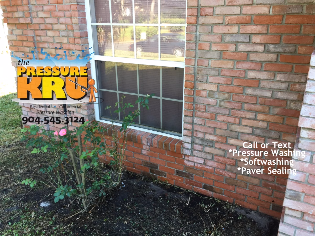 After brick home exterior cleaning in Jacksonville FL removing years of grime