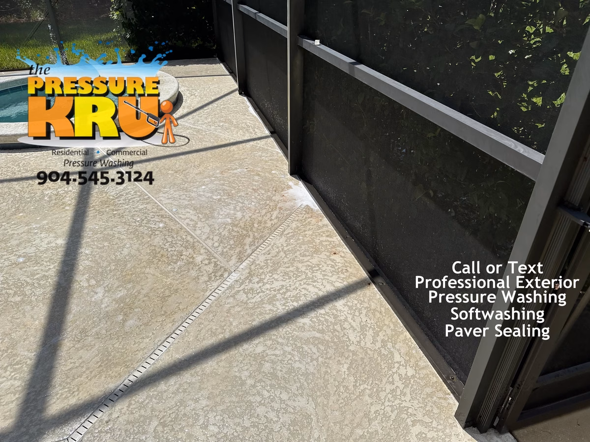 Pool Screen Enclosure after green algae removal in Jacksonville, FL