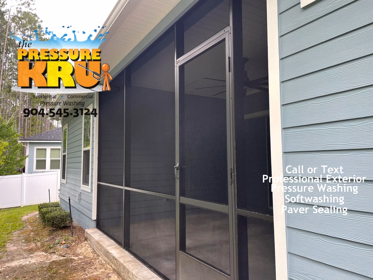 Screen enclosure after soft washing in Bartram Park, FL.